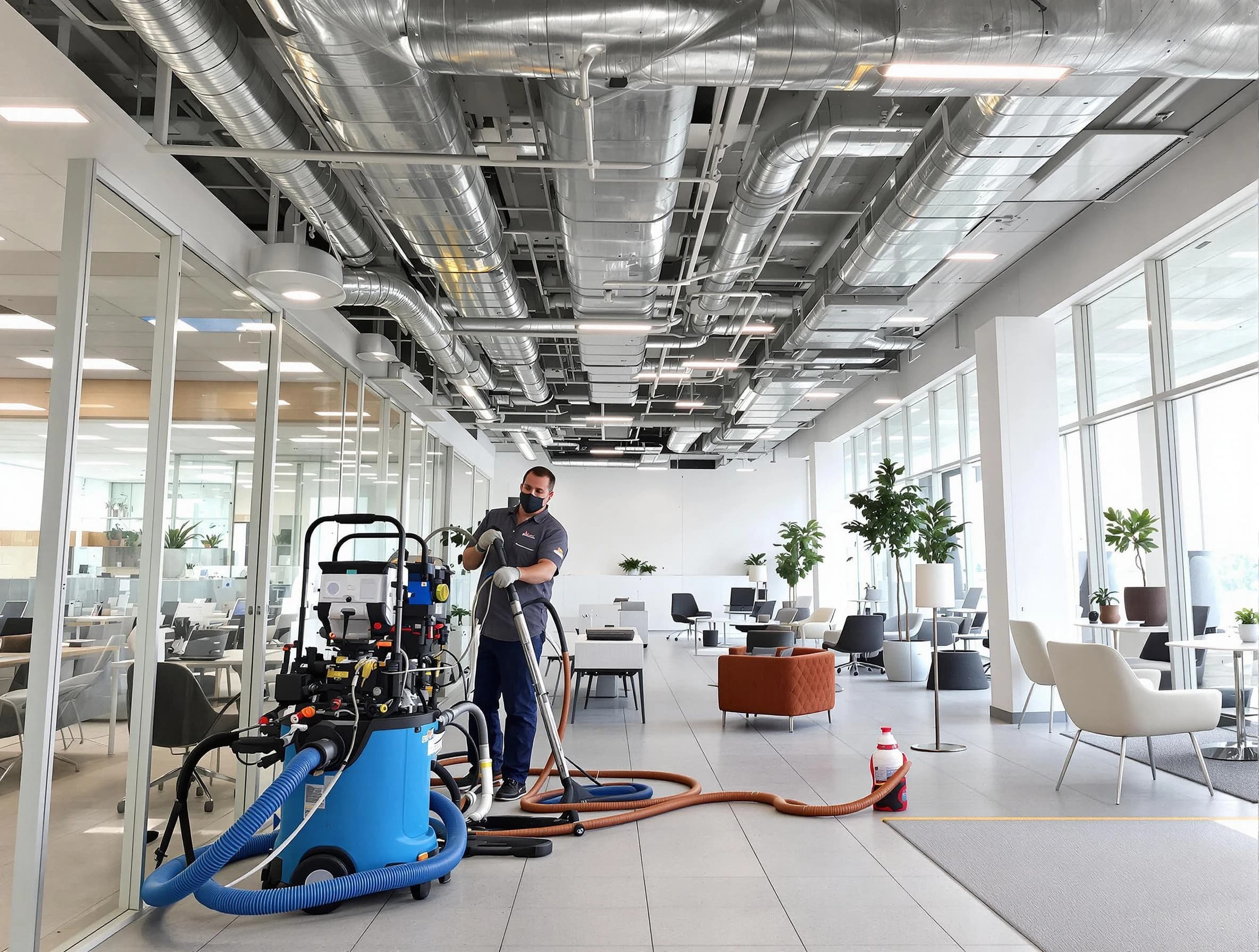 Blackstone Air Duct Cleaning team conducting comprehensive commercial duct cleaning at a business location in Blackstone