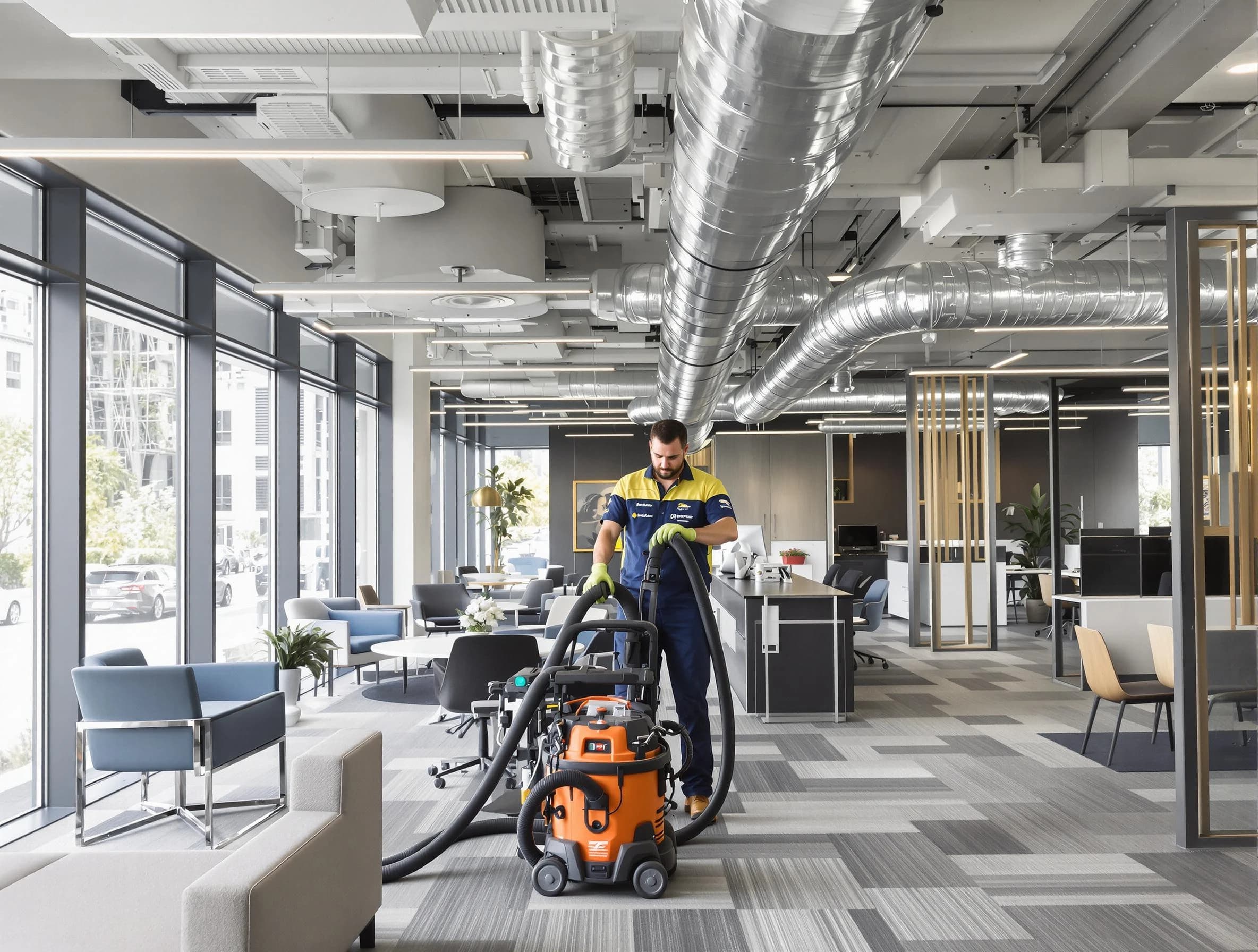 Blackstone Air Duct Cleaning team performing thorough commercial duct cleaning at a Blackstone business center