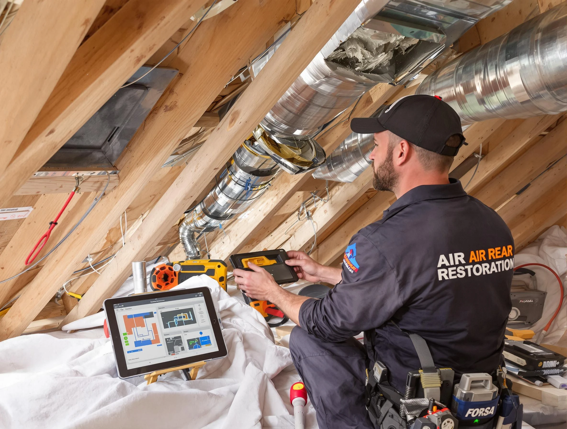 Blackstone Air Duct Cleaning technician performing precise duct repair work in Blackstone