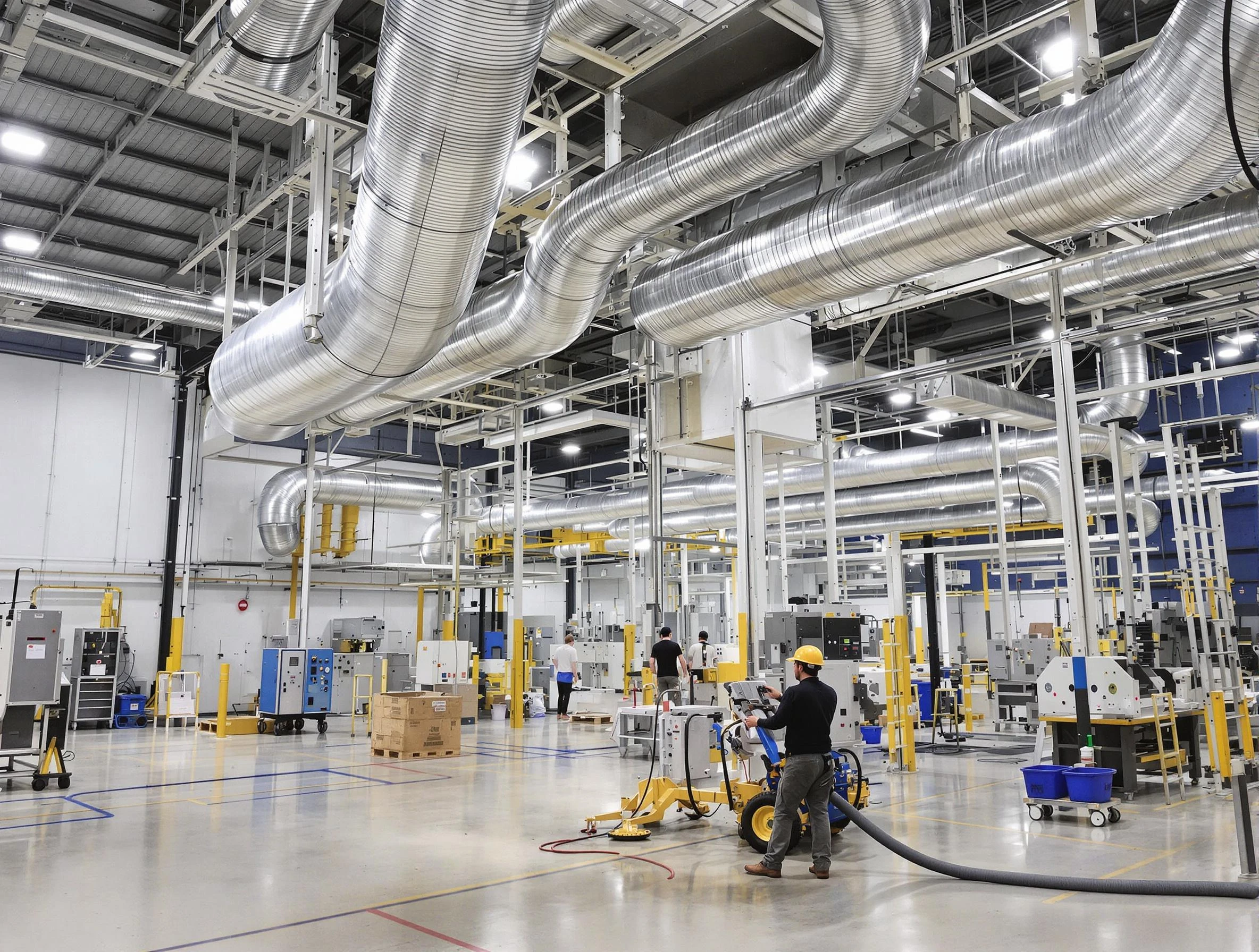 Blackstone Air Duct Cleaning team performing comprehensive industrial duct cleaning at a large facility in Blackstone